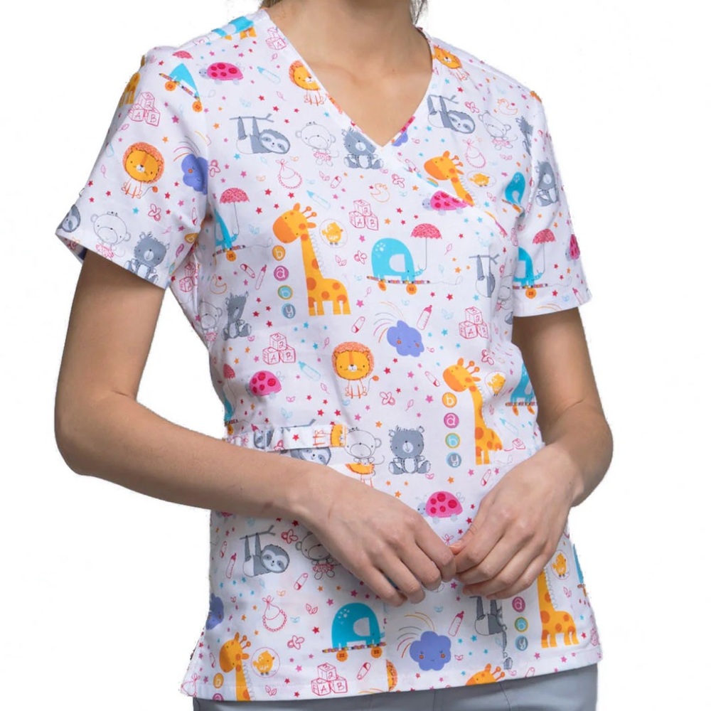 Pediatric Scrub Shirt Baby Animals Cute Scrubs Doctor Nurse Size M
